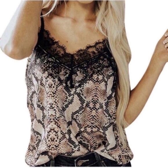 Tops - Lace Trim Buttoned Snakeskin Cami Top size Small